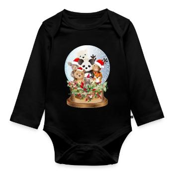 Belle boule à neige nostalgique avec peluches - Body Bébé bio manches longues - noir - Devant