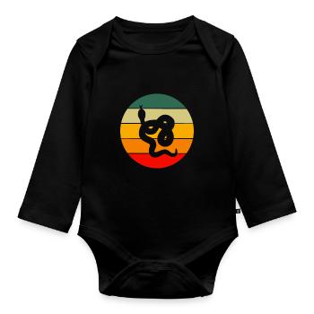 Retro Tier Haustier Reptil Geschenk Schlange - Baby Bio-Langarm-Body - Schwarz - Vorne