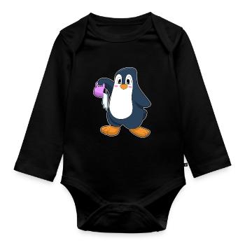 Penguin Iced Coffee - Organic Longsleeve Baby Bodysuit - black - Front