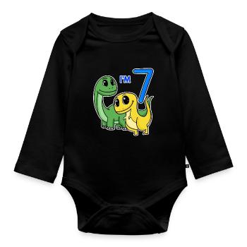 7ème anniversaire garçon Dino Motif - Body Bébé bio manches longues - noir - Devant
