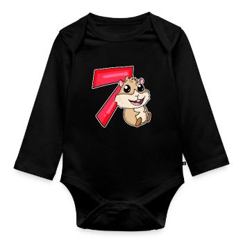 7 years old - 7 birthday with animal motif - Organic Longsleeve Baby Bodysuit - black - Front