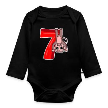 7 years old - 7 birthday with animal motif - Organic Longsleeve Baby Bodysuit - black - Front