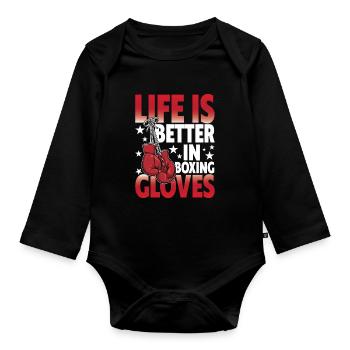 Life Is Better In Boxing Gloves - Baby Bio-Langarm-Body - Schwarz - Vorne