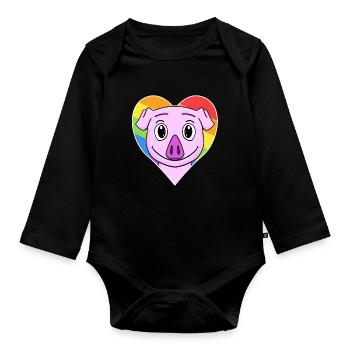 Cochon animal gay au cœur arc-en-ciel - Body Bébé bio manches longues - noir - Devant