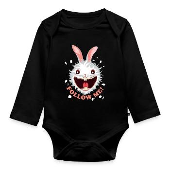 Follow Me! | Follow the White Rabbit - Organic Longsleeve Baby Bodysuit - black - Front