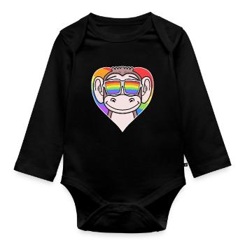 Gay Tier Affe Regenbogen Herz - Baby Bio-Langarm-Body - Schwarz - Vorne