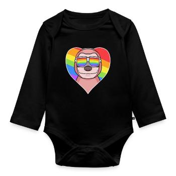 Animal gay paresseux Cœur arc-en-ciel - Body Bébé bio manches longues - noir - Devant