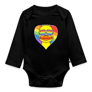 Gay Tier Ente Regenbogen Herz - Baby Bio-Langarm-Body - Schwarz - Vorne