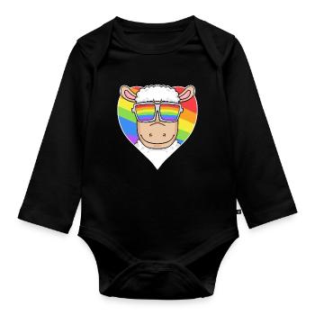 Gay LGBT Tier Schaf Regenbogen Herz - Baby Bio-Langarm-Body - Schwarz - Vorne