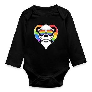 Gay Regenbogen Herz Tier Panda - Baby Bio-Langarm-Body - Schwarz - Vorne
