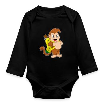 Monkey Banana - Organic Longsleeve Baby Bodysuit - black - Front