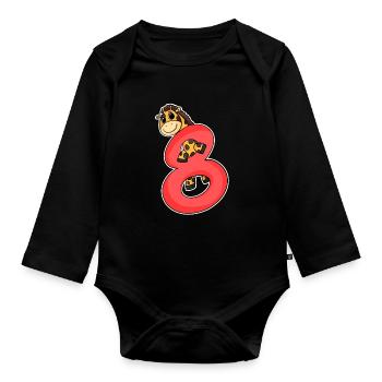 8 Jahre alt - 8. Geburtstag mit Tier Motiv - Baby Bio-Langarm-Body - Schwarz - Vorne