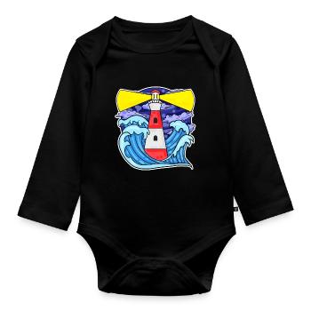 Lighthouse Coast Sea Sea - Organic Longsleeve Baby Bodysuit - black - Front