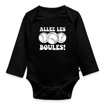 3 Boulekugeln für Bouler Boulekugel Petanque Boule - Baby Bio-Langarm-Body - Schwarz - Vorne