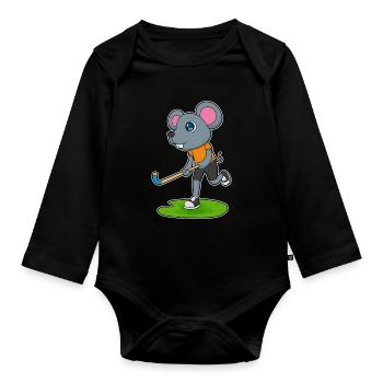Mouse Field Hockey Field Hockey Stick - Organic Longsleeve Baby Bodysuit - black - Front