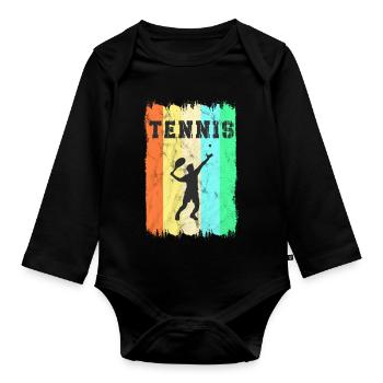 Tennis Vintage Design - Baby Bio-Langarm-Body - Schwarz - Vorne