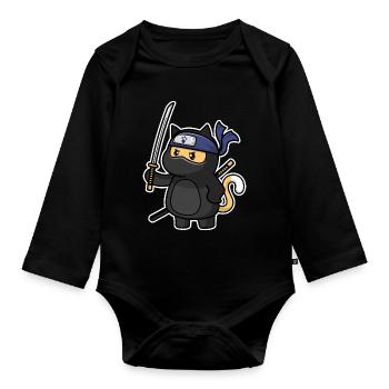 Humor Cute Cat Kawaii Chibi as Ninja Cat - Organic Longsleeve Baby Bodysuit - black - Front