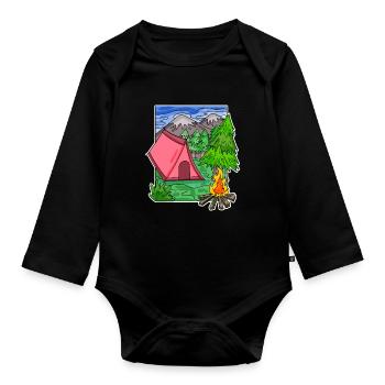 Camping Camping Motif - Organic Longsleeve Baby Bodysuit - black - Front