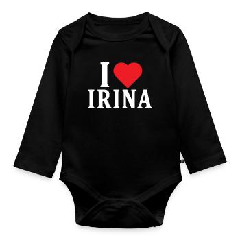 t-shirt J’aime Irina idée cadeau t-shirt - Body Bébé bio manches longues - noir - Devant