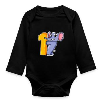 1 an - inscription à l’école - motif éléphant - Body Bébé bio manches longues - noir - Devant
