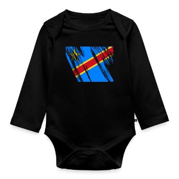 Kongo Flagge - Baby Bio-Langarm-Body - Schwarz - Vorne