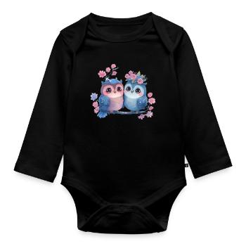Eule Valentinstag Herz Liebe Geschenkidee - Baby Bio-Langarm-Body - Schwarz - Vorne