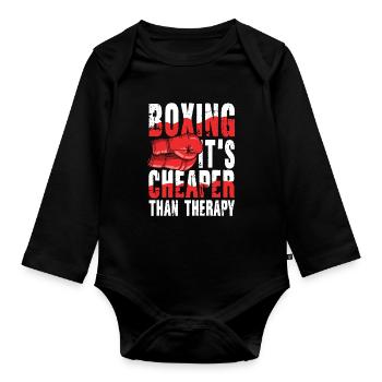 Boxing It's Cheaper Than Therapy - Baby Bio-Langarm-Body - Schwarz - Vorne