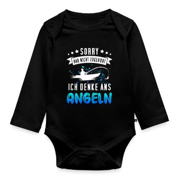 Lustiges Angler Design - Funny Fischer Motiv - Baby Bio-Langarm-Body - Schwarz - Vorne
