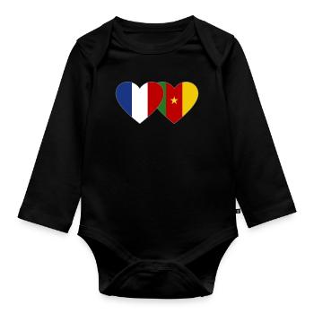 France Drapeau Cameroun Cœur - Body Bébé bio manches longues - noir - Devant