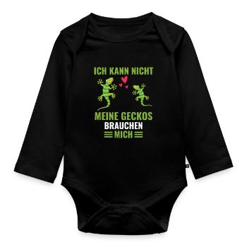Eidechsen Tropisches Tier Geschenk Lustiges Gecko - Baby Bio-Langarm-Body - Schwarz - Vorne