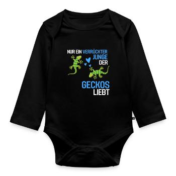 Eidechsen Jungen Exotisches Tier Geschenk Gecko - Baby Bio-Langarm-Body - Schwarz - Vorne