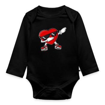 Dabbing Heart Valentine's Day - Organic Longsleeve Baby Bodysuit - black - Front