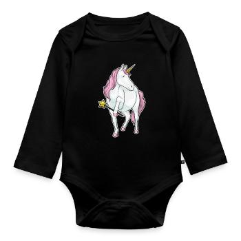 Unicorn Wizard Wand - Organic Longsleeve Baby Bodysuit - black - Front