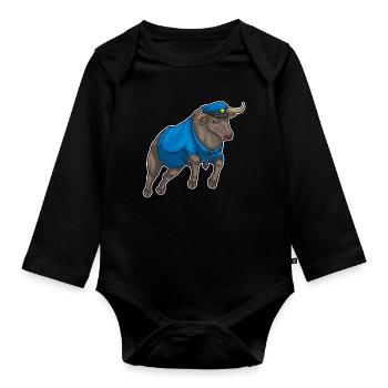 Stier Polizist Polizeimütze Polizei - Baby Bio-Langarm-Body - Schwarz - Vorne