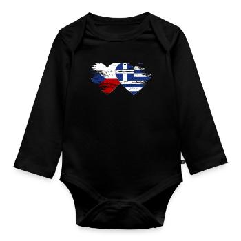 Czech Republic Greece Flag used heart - Organic Longsleeve Baby Bodysuit - black - Front