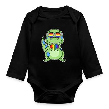Gay Rainbow Heart Dinosaurs - Organic Longsleeve Baby Bodysuit - black - Front