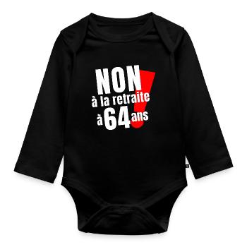 retraite, réforme des retraites, retraité - Body Bébé bio manches longues - noir - Devant