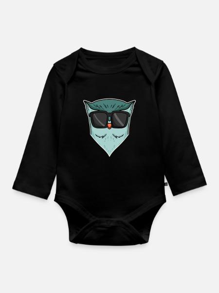 Eule mit Sonnenbrille - Baby Bio-Langarm-Body - Schwarz