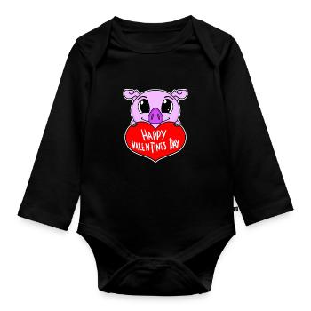 Cochon de cœur de la Saint-Valentin - Body Bébé bio manches longues - noir - Devant