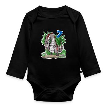 7 years old - 7th birthday with animal motif - Dino - Organic Longsleeve Baby Bodysuit - black - Front