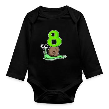 8 Jahre alt - 8. Geburtstag mit Tier Motiv - Baby Bio-Langarm-Body - Schwarz - Vorne