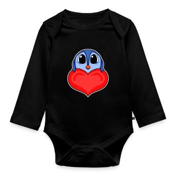 Penguin with Heart - Love Romantic - Organic Longsleeve Baby Bodysuit - black - Front