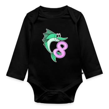 8 Jahre alt - 8. Geburtstag mit Tier Motiv - Baby Bio-Langarm-Body - Schwarz - Vorne