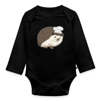 Hedgehog Chef Chef Hat Cooking - Organic Longsleeve Baby Bodysuit - black - Front