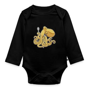 Octopus Cutlery Cooking Kitchen - Organic Longsleeve Baby Bodysuit - black - Front