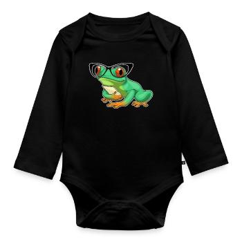 Frosch Sekretärin Brille Büro - Baby Bio-Langarm-Body - Schwarz - Vorne