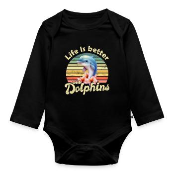 Delfin Delfine - Baby Bio-Langarm-Body - Schwarz - Vorne