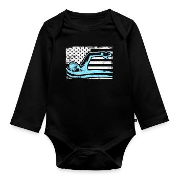 Patriotischer Schwimmer - Baby Bio-Langarm-Body - Schwarz - Vorne