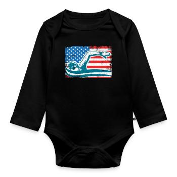 4. Juli Schwimmen - Baby Bio-Langarm-Body - Schwarz - Vorne