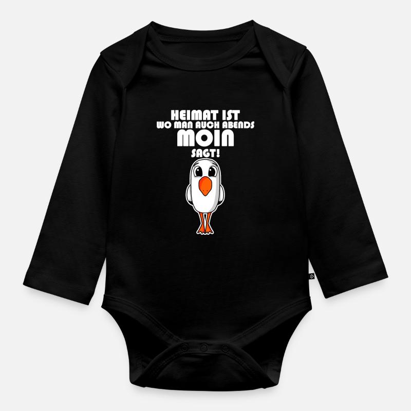 Nordsee Plattdeutsch Spruch Moin Möwe - Baby Bio-Langarm-Body - Schwarz